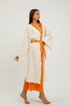 Boho Evil Eye Cotton Linen Kimono, Ethnic Kaftan,Organic Cotton Bathrobe, Muslin Robe