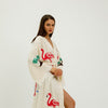 Organic Flamingo Print Kimono, Ethnic Kaftan,Organic Cotton Bathrobe, Muslin Robe