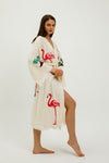 Organic Flamingo Print Kimono, Ethnic Kaftan,Organic Cotton Bathrobe, Muslin Robe