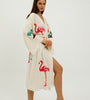 Organic Flamingo Print Kimono, Ethnic Kaftan,Organic Cotton Bathrobe, Muslin Robe