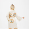 Boho Evil Eye Cotton Linen Kimono Robe, Ethnic Kaftan,Organic Cotton Bathrobe, Muslin Robe