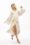 Handmade Evil Eye Muslin Kimono, Ethnic Kaftan, Dressing Gown, , Organic Cotton Bathrobe, Yoga Robe, Muslin Boho Cardigan