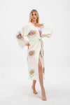 Linen Kimono, Evil Eye Kimono Robe, Ethnic Kaftan,Organic Cotton Bathrobe, Muslin Robe,Spa Robe